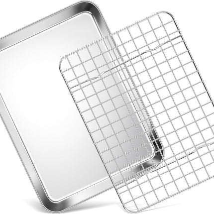 9" x 7" Stainless Steel Toaster Oven Pan with Rack, Small Baking Sheet & Tray