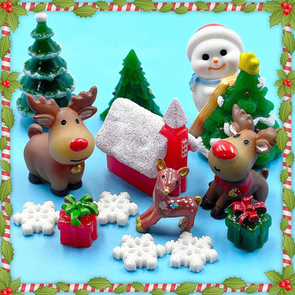 25pcs Christmas Mini Figurines – Resin Santa, Snowman & Animal Ornaments