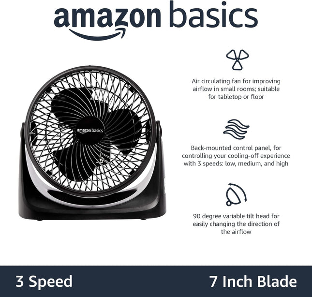 Air Circulator Desk Fan – 3 Speeds, 90° Tilt, 35W, Black, Home & Office