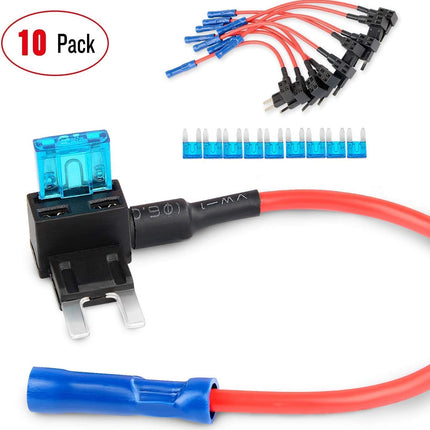 50034R 10 Pack 12V Car Add-A-Circuit Fuse Tap – Mini Blade Fuse Holder & 120 PCS Kit