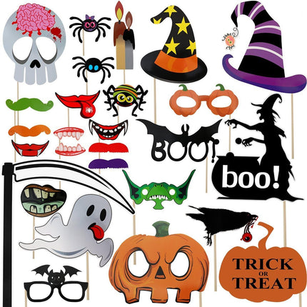 27-Piece Halloween Photo Booth Props, Spooky Party Decorations & Costume Accessories