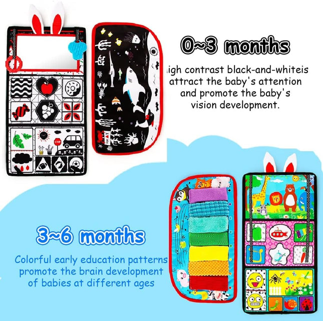 Tummy Time Baby Mirror Toy – Black & White Sensory Piano with Squeaker