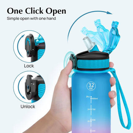 32 oz Water Bottle Time Marker Tritan BPA Free Leakproof Carry Strap
