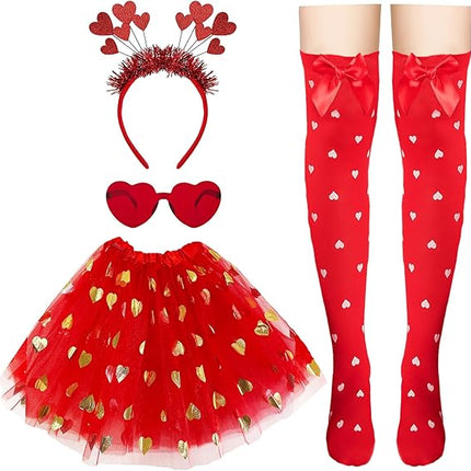 Valentine’s Day Heart Headband, Tutu, Glasses & Stockings Set: Festival & Party Accessories