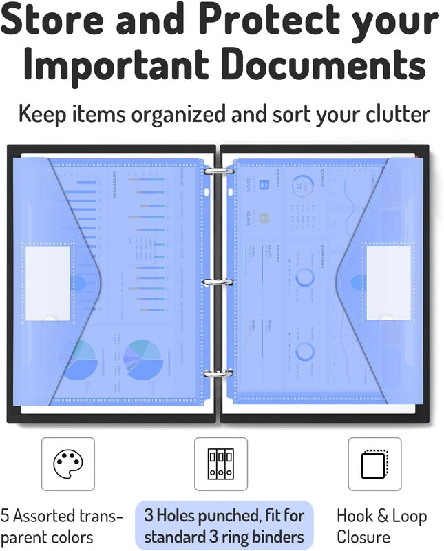 10-Pack Heavyweight Binder Pockets – Letter Size, Side Loading, Assorted