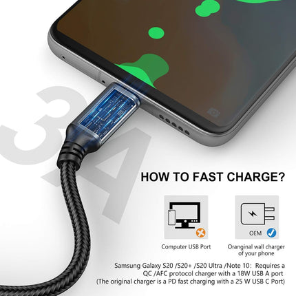 5-Pack 6ft USB-C to A Cable 3A Fast Charging Braided Cord for iPhone & Samsung