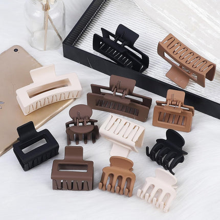 12PCS Hair Claw Clips for Women Small Medium Large Strong Hold Brown Set