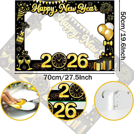 18-Pc 2026 NYE Photo Booth Props with Giant Happy New Year Selfie Frame