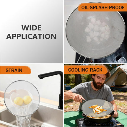 13" Stainless Steel Splatter Guard, Grease Screen for Frying Pans, Pots & Skillets