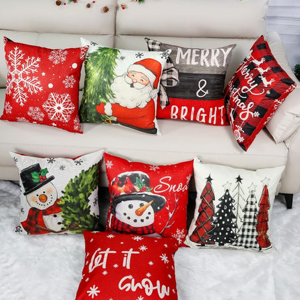 Christmas Decorations Set of 4 Double-Sided Print 18"x18" Pillow Covers with 8 Cute Designs