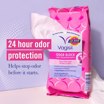 Odor Block Feminine Wipes – Daily Freshening, Hypoallergenic, 3 Pack