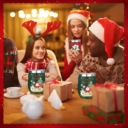 Christmas Wine Glass Tumbler – Double Wall Insulated 12oz Stainless Steel Gift for Her