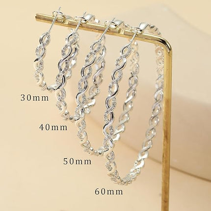 925 Sterling Silver Twisted Hoop Earrings for Women – Hypoallergenic, CZ, 20-60mm