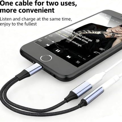 Lightning Splitter Adapter for iPhone – Audio & Charging, Music Control