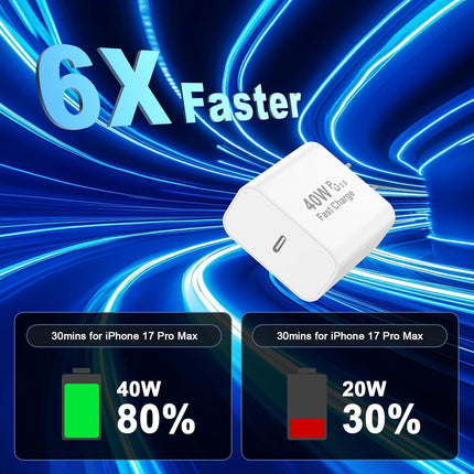 2-Pack 40W USB-C Charger with 10FT Cable – Fast Charging for iPhone 17–15