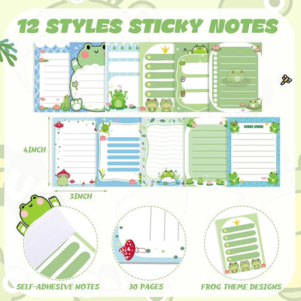 24 Pcs Frog Sticky Notes – Christmas Gifts, Memo Pads, Pens for Frog Lovers