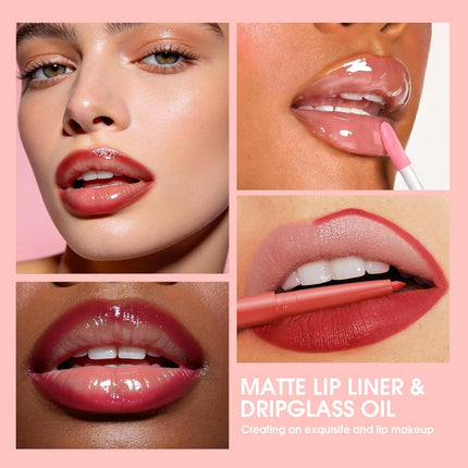12PCS Lip Oil & Lip Liner Set Long Lasting Gloss Tinted Lip Makeup Kit