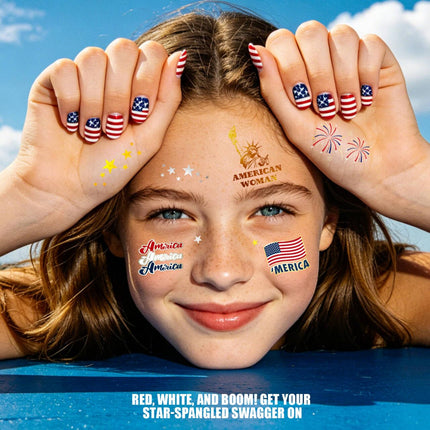 34 Styles Patriotic 4th of July Glitter Tattoo Stickers USA Party Decorations