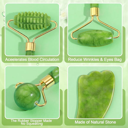 6PCS Jade Roller & Gua Sha Facial Tools Set, Natural Face Massager for Skincare Makeup