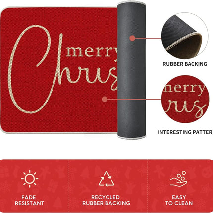 Winter Kitchen Rugs Set of 2 Red Xmas Tree Mats 17x29 & 17x47 Inches