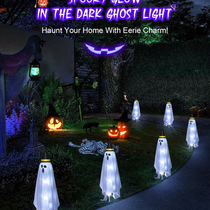 6-Pack Solar Ghost Lights, Floating Scary Halloween Yard & Pathway Decorations