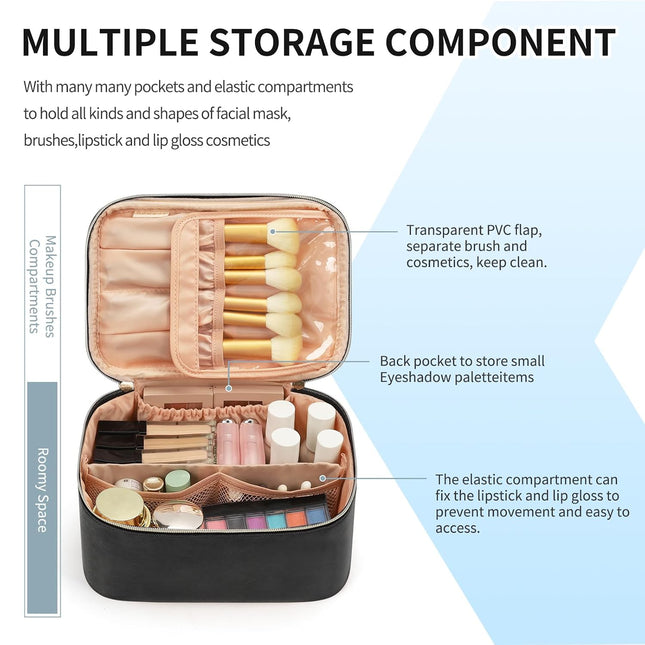 Large Capacity Makeup Bag, Portable Cosmetic Travel Case with Handle & Dividers