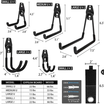 16-Pack Steel Garage Storage Hooks – Heavy Duty Anti-Slip Wall Mount