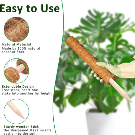 2 Pack 17" Moss Poles for Monstera, Stackable Coir Plant Supports for Climbing Plants