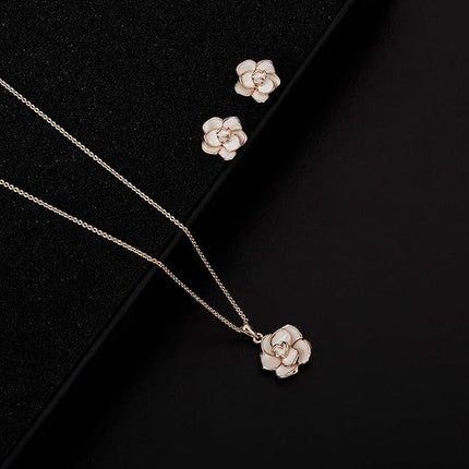 Rose Flower Necklace & Earrings Set for Women – 18K Gold Plated, Hypoallergenic Jewelry