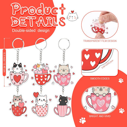 18 Pcs Valentine’s Day Coffee Cat Gifts Set: Makeup Bags, Pens & Keychains for Women
