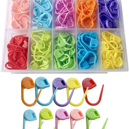 150 PCS Crochet Stitch Markers – 10 Colors, Locking Clips & Counter Set