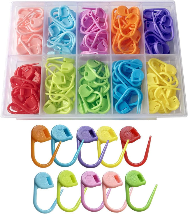 150 PCS Crochet Stitch Markers – 10 Colors, Locking Clips & Counter Set
