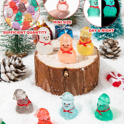 46 PCS Glow-in-the-Dark Mini Snowman Figurines – 9 Colors Xmas Decor