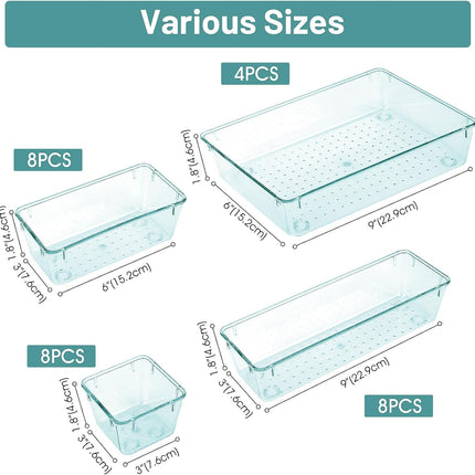 28-Pc Desk & Drawer Organizer Set – Clear Bins for Bathroom, Bedroom, Kitchen