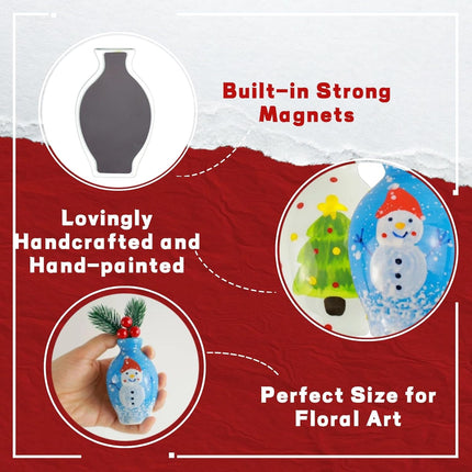 Christmas Refrigerator Magnets – Snowman, Tree & Red Berry Ceramic Decor