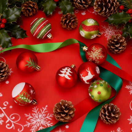 24-Pcs Christmas Ball Ornaments – Red & Green Glitter Baubles for Tree Decor
