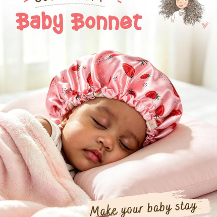 Baby Satin Bonnet Sleep Cap, Reversible Adjustable Silk Hat for Toddlers