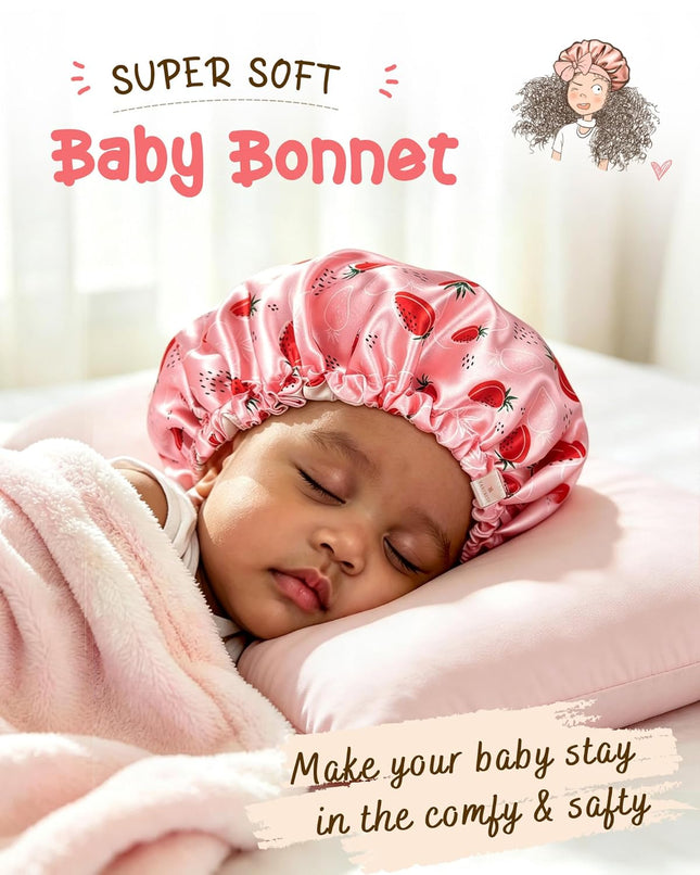 Baby Satin Bonnet Sleep Cap, Reversible Adjustable Silk Hat for Toddlers