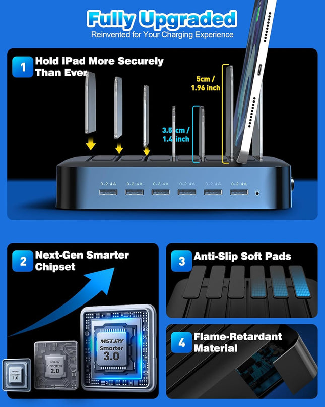 6-Port USB Charging Station – Multi-Device Organizer for iPhone, iPad, Android