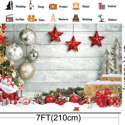 Christmas Photography Backdrop – White Wood Floor & Winter Holiday Decor