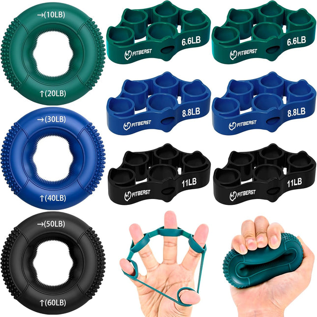 9-Piece Hand Grip Strengthener Kit – Finger & Forearm Trainer for Strength, Relief & Recovery