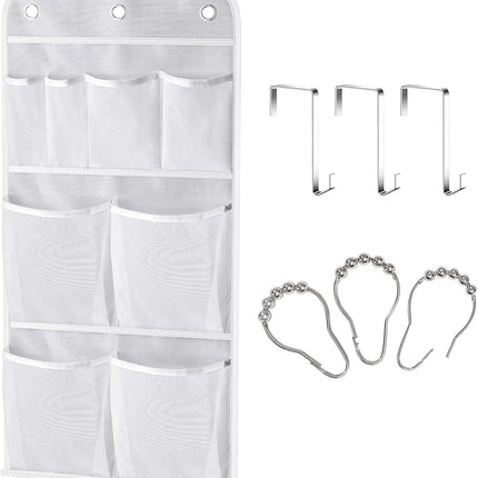Hanging Mesh Shower Organizer – Holds 340oz/1000ml Shampoo, Over-Door Hooks