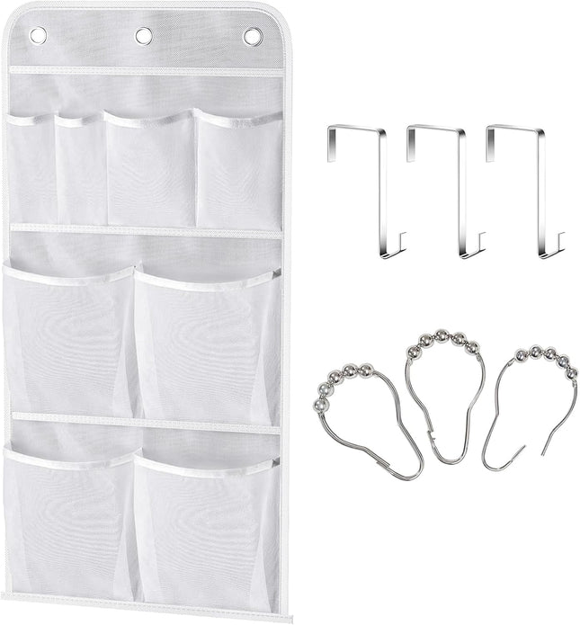Hanging Mesh Shower Organizer – Holds 340oz/1000ml Shampoo, Over-Door Hooks