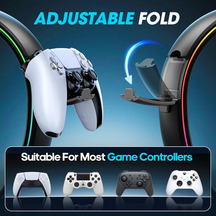 RGB Headphone and Controller Stand Foldable with 9 Light Modes Desk Holder