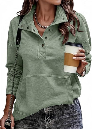 Women’s Casual Long Sleeve Pullover – Stand Neck, Lightweight Sweatshirt