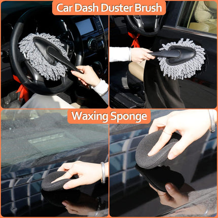 17PCS Car Detailing Kit with Microfiber Tools & Storage Bag, Interior & Exterior