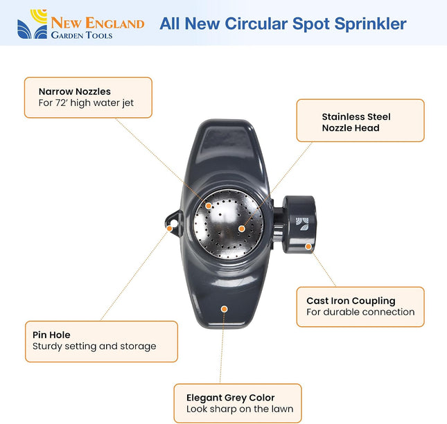Metal Spot Sprinkler 400003, 30-Ft Circular Coverage, Durable Garden Sprinkler, Gray