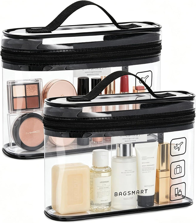 2PCS TSA Approved Toiletry Bag – Clear Travel Makeup & Cosmetic Organizer Bags