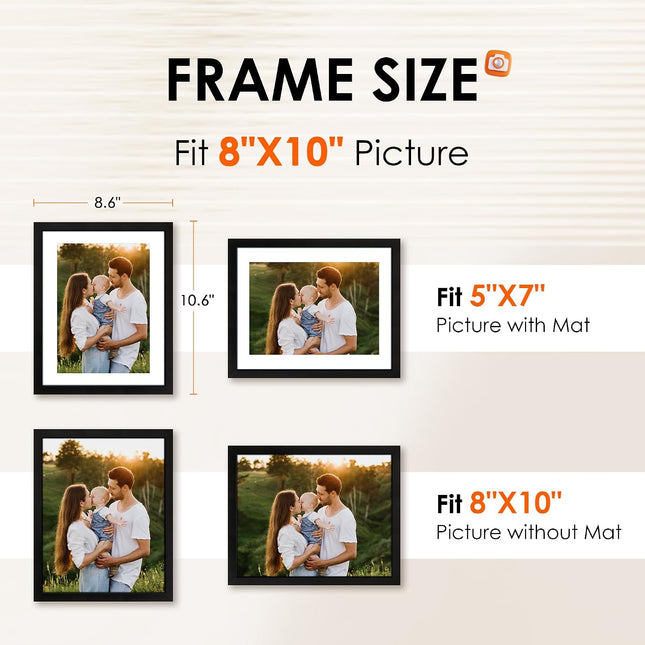 Set of 2 Black 8x10 Picture Frames with HD Plexiglass, Wall or Tabletop Display