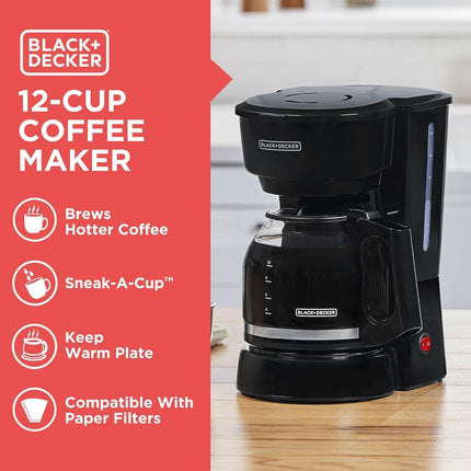 12-Cup Coffee Maker with Easy On/Off Switch, Non-Drip Carafe, Black